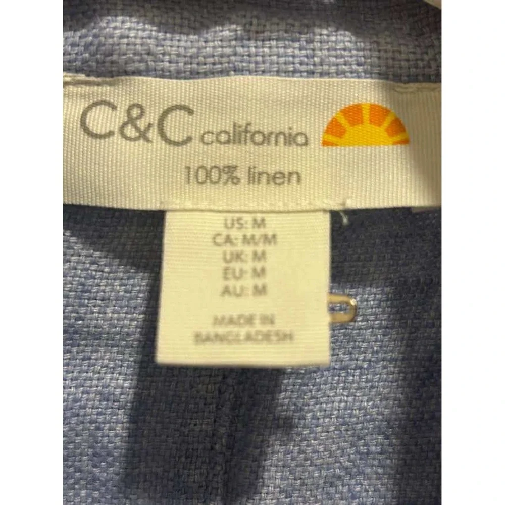 C&C California Womens Blue 100% Linen Nautical Coastal Jacket Roll Tab Med - Picture 2 of 8